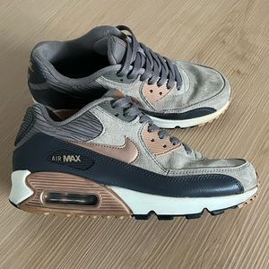 Nike Air Max 90 Beige/Grey Suede w/ muted Rose/Pink Accents